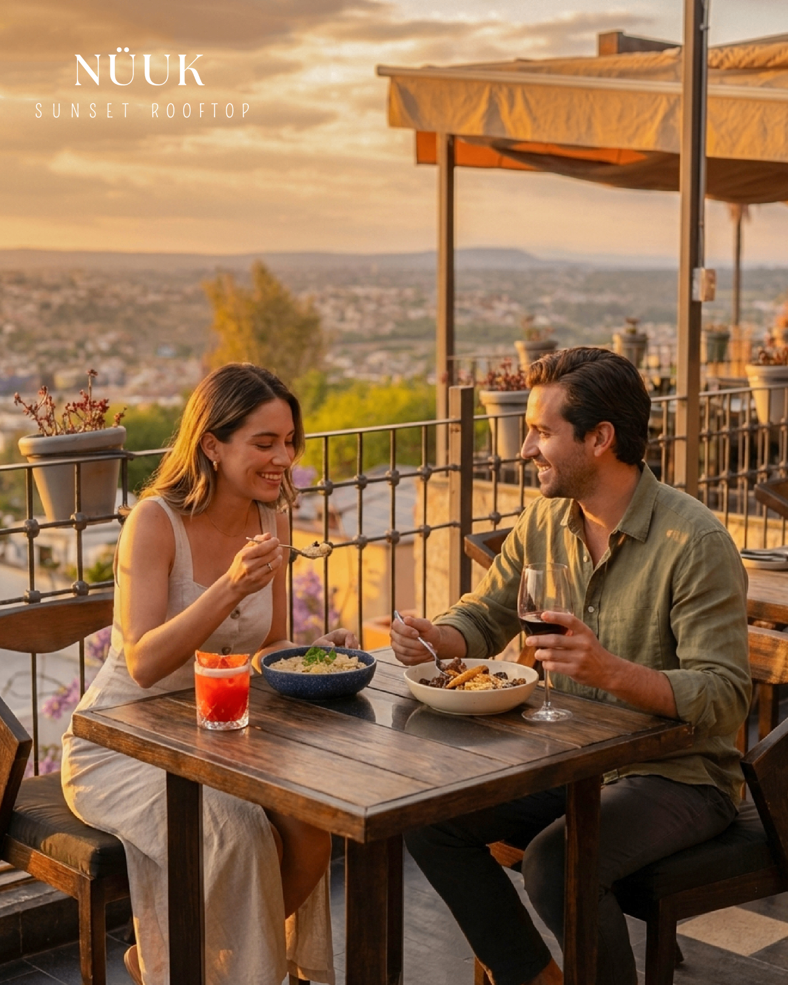 Cena al atardecer
